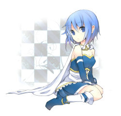 Rule 34 | 10s, bad id, bad pixiv id, bare shoulders, blue eyes, blue hair, cape, gloves, magical girl, mahou shoujo madoka magica, mahou shoujo madoka magica (anime), miki sayaka, short hair, sitting, solo, thighhighs, wariza, white gloves, white thighhighs, yuui1994