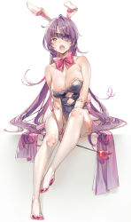 Rule 34 | 1girl, animal ears, blush, bow, bowtie, breasts, cleavage, collarbone, dsmile, elbow gloves, eyepatch, fake animal ears, gloves, has artifacted revision, has bad revision, heart, high heels, large breasts, leotard, long hair, looking at viewer, md5 mismatch, mirai nikki, open mouth, playboy bunny, purple eyes, purple hair, rabbit ears, simple background, solo, staff, thighhighs, uryuu minene, white background, white gloves, white thighhighs