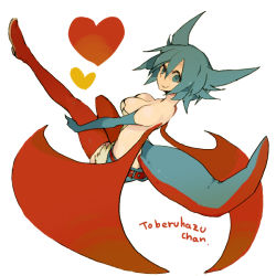 Rule 34 | 1girl, belt, blue eyes, blue hair, boots, breasts, cleavage, creatures (company), elbow gloves, game freak, gen 3 pokemon, gloves, heart, l hakase, matching hair/eyes, nintendo, personification, pokemon, red thighhighs, salamence, short shorts, shorts, simple background, smile, solo, spiked hair, tail, thigh boots, thighhighs, white background, wings
