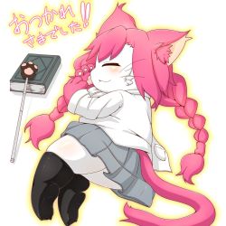 Rule 34 | 1girl, artist request, cat busters, closed eyes, furry, furry female, highres, long hair, neko hakase (cat busters), pink hair, sleeping, smile, solo, twintails