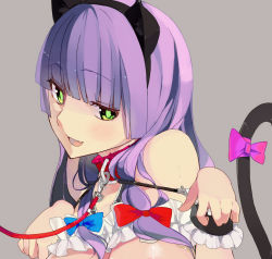 Rule 34 | 1girl, animal ears, breasts, cat ears, cat girl, cat tail, convenient censoring, cutoffs, eightman, female focus, green eyes, hime cut, large breasts, long hair, patchouli knowledge, purple hair, solo, tail, touhou