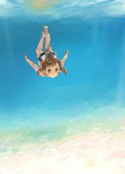 Rule 34 | 10s, 1girl, barefoot, brown hair, diving, freediving, holding breath, i-401 (kancolle), kantai collection, koruri, ocean, smile, solo, swimming, underwater, yellow eyes