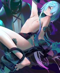 Rule 34 | 2boys, absurdres, androgynous, arknights, arm up, armpit crease, armpits, barefoot, blue hair, carrying, carrying person, chinese commentary, commentary request, eyelashes, feet, foot out of frame, hair between eyes, hair over one eye, highres, knee up, legs, long hair, male focus, mizuki (arknights), multiple boys, nipples, nude, pink eyes, restrained, shiny skin, sidelocks, slime (substance), soles, spread toes, tentacles, thighs, toes, vamjulian, yaoi