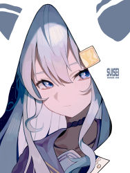 Rule 34 | 1girl, absurdres, blue eyes, blush, character name, choker, closed mouth, collarbone, covered collarbone, dated, eyelashes, grey hair, hair between eyes, highres, hololive, hood, hood up, hoshimachi suisei, long hair, purple choker, see-through, solo, star (sky), syu45, upper body, virtual youtuber
