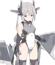 1girl absurdres bare_shoulders breasts chengdu_j-20 cowboy_shot expressionless grey_eyes grey_hair headgear highres leotard long_hair looking_at_viewer mecha_musume original personification shasha_(shasha159357) sketch small_breasts solo thighhighs twintails