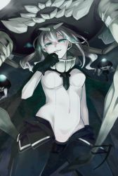Rule 34 | 10s, 1girl, abyssal ship, aqua eyes, bad id, bad pixiv id, bodysuit, breasts, cape, cowboy shot, gloves, glowing, glowing eyes, hand on own chin, hat, kantai collection, long hair, looking at viewer, mitake, narrowed eyes, pale skin, silver hair, smirk, solo, stroking own chin, tentacles, wo-class aircraft carrier