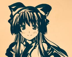 Rule 34 | 1girl, ainu clothes, breasts, hair ribbon, highres, long hair, looking at viewer, monochrome, nakoruru, ribbon, samurai spirits, sketch, small breasts, smile, snk, solo, the king of fighters, traditional media