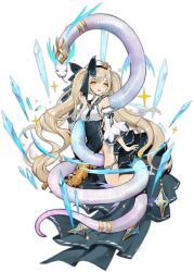 Rule 34 | 1girl, ark order, armor, bare shoulders, black necktie, black ribbon, black sailor collar, blonde hair, blue bow, blue dress, blush, bow, breasts, cross-laced slit, detached sleeves, dress, full body, hair bow, hat, highres, ice, jormungandr (ark order), long hair, long sleeves, mole, mole under eye, necktie, official art, open mouth, panties, ribbon, sailor collar, sailor hat, shenq, sidelocks, single thighhigh, snake, snake print, solo, sparkle, tachi-e, thighhighs, thighlet, transparent background, twintails, two-tone dress, underwear, very long hair, white dress, white hat, white panties, yellow eyes, yellow thighhighs
