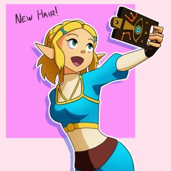 Rule 34 | 1girl, 2boys, animated, animated gif, ass, blonde hair, braid, bright pupils, crown braid, english text, green eyes, hair between eyes, link, multiple boys, nintendo, nipples, open mouth, parted bangs, pointy ears, pot, princess zelda, selfie, shaded face, short hair, smile, sweat, teeth, the legend of zelda, the legend of zelda: breath of the wild, the legend of zelda: tears of the kingdom, upper teeth only