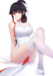 Rule 34 | 1girl, absurdres, arm support, ass, azur lane, bare shoulders, black hair, bow, breasts, china dress, chinese clothes, dress, fingerless gloves, flower, garter straps, gloves, hair bow, hair flower, hair ornament, heart, heart-shaped pupils, high heels, highres, large breasts, leg up, liangfen, long hair, looking at viewer, panties, pantyshot, parted lips, pelvic curtain, ponytail, see-through, shoes, side-tie panties, sitting, solo, symbol-shaped pupils, takao (azur lane), takao (the lessons of spring) (azur lane), thighhighs, thighs, underwear, very long hair, white background, white bow, white dress, white footwear, white panties, white thighhighs, yellow eyes