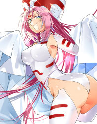 Rule 34 | 1girl, ass, blue eyes, blush, breasts, cape, gloves, highres, houshin engi, large breasts, long hair, open mouth, pink hair, shinko (shinko be), shiny skin, smile, so dakki, solo, thighhighs, tight clothes, very long hair, white gloves