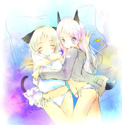 Rule 34 | 00s, 2girls, animal ears, bad id, bad pixiv id, bed, cat ears, cat tail, eila ilmatar juutilainen, closed eyes, lying, multiple girls, panties, pillow, saeki touma, sanya v. litvyak, side-tie panties, strike witches, tail, underwear, world witches series