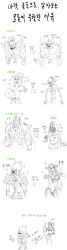 Rule 34 | 5boys, armor, bikini armor, blood elf (warcraft), bow (weapon), draenei, elf, highres, korean text, long image, monochrome, multiple boys, night elf (warcraft), orc, partially translated, pointy ears, tall image, translation request, troll, warcraft, weapon, world of warcraft