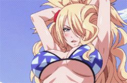 Rule 34 | 1girl, animated, animated gif, bikini, blonde hair, blue eyes, breasts, fairy tail, jenny realight, large breasts, long hair, lowres, navel, ponytail, solo, swimsuit