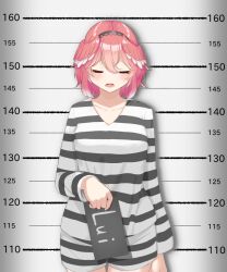 Rule 34 | 1girl, hairband, highres, hololive, prison clothes, shirt, shorts, striped clothes, striped shirt, striped shorts, takane lui, vertical-striped clothes, vertical-striped shirt, virtual youtuber