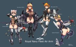 Rule 34 | 4girls, aircraft, airplane, antennae, areola slip, ass, bare shoulders, blonde hair, blush, breasts, buccaneer s.2a, covered erect nipples, covered navel, curvy, fighter-bomber, fighter jet, gannet aew.3, glasses, goggles, goggles on head, grey hair, gunpod, highres, jet, large breasts, long hair, looking at viewer, mecha musume, military, military vehicle, missile, missile pod, multiple girls, open mouth, orange hair, original, propeller, royal navy, sea vixen faw.2, seafire fr.mk.47, see-through, short hair, smile, supermarine seafire, supermarine spitfire, tattoo, tokihama jirou