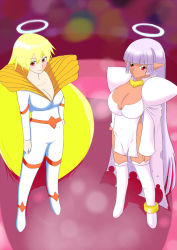 Rule 34 | angel, aq interactive, arcana heart, arcana heart 2, atlus, breasts, cleavage, examu, halo, highres, mildred avallone, panty &amp; stocking with garterbelt, parace l&#039;sia, parody, pointy ears, smile