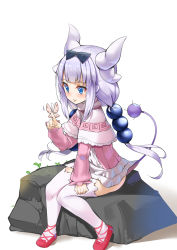 Rule 34 | 10s, 1girl, :p, blue eyes, bug, butterfly, capelet, dragon girl, dragon horns, dragon tail, hair bobbles, hair ornament, hairband, highres, horns, insect, kanna kamui, kobayashi-san chi no maidragon, light purple hair, long hair, mary janes, ootsuki momiji, rock, shoes, simple background, sitting, smile, solo, sweatdrop, tail, thighhighs, tongue, tongue out, white background, white thighhighs, zettai ryouiki