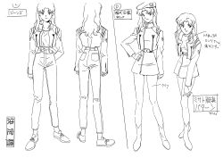 Rule 34 | 1girl, absurdres, character sheet, from behind, full body, greyscale, highres, monochrome, multiple views, neon genesis evangelion, official art, production art, retro artstyle, sadamoto yoshiyuki, simple background, turnaround, white background, zip available