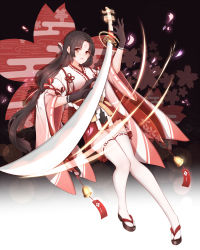 Rule 34 | 1girl, ahoge, bell, brown gloves, brown hair, closed mouth, commentary request, facial mark, forehead mark, full body, gloves, hakama, hakama short skirt, hakama skirt, hanami dango (zzldango), highres, holding, holding sword, holding weapon, japanese clothes, long hair, looking at viewer, onmyoji, orange eyes, parted bangs, red skirt, sandals, skirt, solo, sword, tabi, thighhighs, very long hair, weapon, white thighhighs, youtouhime, zettai ryouiki