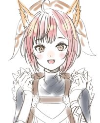Rule 34 | 1girl, ahoge, animal ears, blush, commentary, fire emblem, fire emblem heroes, fuussu (21-kazin), hands up, looking at viewer, maid headdress, nintendo, pink hair, ratatoskr (fire emblem), round teeth, short hair, simple background, solo, squirrel ears, squirrel girl, straight-on, symbol-only commentary, teeth, turtleneck, upper body, upper teeth only, white background, yellow eyes