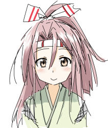 Rule 34 | 10s, 1girl, brown eyes, dora v nu, hachimaki, headband, highres, japanese clothes, kantai collection, long hair, pink eyes, simple background, smile, solo, upper body, white background, zuihou (kancolle)