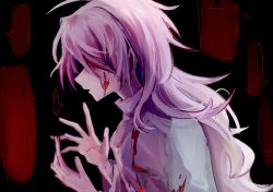 Rule 34 | 1boy, ahoge, blank speech bubble, blood, blood on clothes, blood on face, chinese commentary, commentary request, dice156, hands up, hatsutori hajime, highres, long hair, long sleeves, male focus, pink hair, red eyes, saibou shinkyoku, shirt, solo, speech bubble, white shirt