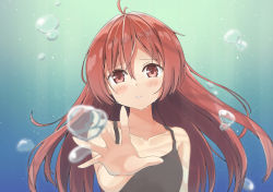 Rule 34 | 1girl, absurdres, aihara enju, air bubble, bare shoulders, black bullet, black dress, blush, bubble, commentary request, crying, crying with eyes open, dress, ending, highres, looking at viewer, outstretched arm, parted lips, reaching, reaching towards viewer, red eyes, red hair, solo, tears, underwater, upper body, usayatik