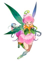 1girl boots closed_eyes detached_sleeves digimon digimon_(creature) dress fairy_wings full_body green_footwear green_sleeves green_wings highres lilimon multiple_wings pink_dress simple_background solo white_background wings youzaiyouzai112