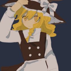 Rule 34 | 1girl, apron, black hat, black skirt, black vest, blonde hair, blue background, bow, chinese commentary, commentary request, hair bow, hat, hat ribbon, kirisame marisa, long hair, long sleeves, ribbon, shirt, simple background, sketch, skirt, touhou, vest, waist apron, white apron, white bow, white ribbon, white shirt, witch hat, yellow eyes, youshouhaoxianzhe