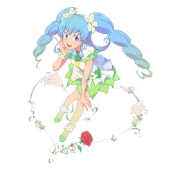 Rule 34 | 10s, 1girl, alternate form, anklet, bad id, bad pixiv id, blue eyes, blue hair, brooch, cure princess, cure princess (macadamia hula dance), earrings, flower, full body, green skirt, hair flower, hair ornament, happinesscharge precure!, heart, heart brooch, highres, jewelry, kotobukidaifuku, long hair, magical girl, matching hair/eyes, oekaki, precure, red flower, red rose, rose, shirayuki hime, shoes, skirt, smile, solo, twintails, two side up, white background