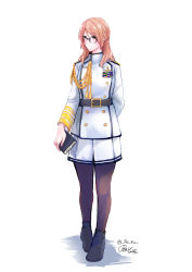Rule 34 | 1girl, aiguillette, black-framed eyewear, black pantyhose, book, brown eyes, brown hair, epaulettes, female admiral (kancolle), full body, glasses, highres, holding, holding book, kantai collection, long hair, long sleeves, military, military uniform, naval uniform, pantyhose, pin.s, skirt, solo, standing, uniform, white skirt