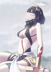 Rule 34 | 1girl, absurdres, black eyes, black hair, blue hair, breasts, fate/grand order, fate (series), highres, ka ki o, medium breasts, multicolored hair, rain, revealing clothes, solo, tenochtitlan (fate), tenochtitlan (first ascension) (fate), toeless footwear