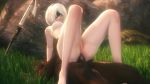 Rule 34 | 1boy, 1girl, 3d, anal, animated, blurry, breasts, dark-skinned male, dark skin, day, depth of field, girl on top, grass, hetero, highres, interracial, katana, legs apart, lips, medium breasts, nature, nier (series), nier:automata, nipples, noname55, nude, outdoors, penis, pussy, reverse cowgirl position, sex, sex from behind, short hair, sound, straddling, sword, thighs, torso grab, uncensored, video, weapon, white hair, 2b (nier:automata)
