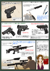 Rule 34 | 1boy, 1girl, assault rifle, backpack, bag, carbine, dress, english text, glock, glock ges.m.b.h., gun, handgun, japanese text, jason bourne, jewelry, kitchen knife, knife, muta koji, necklace, pistol, pocket pistol, rifle, sig pro, sig pro  sp 2009, sig sauer, sig sg550, sig sg550 sr, sniper rifle, story time, suppressor, taurus (manufacturer company), taurus pt945, the bourne identity, translation request, walther, walther p5, walther p5 compact, weapon, weapon focus