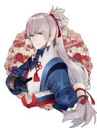 Rule 34 | 1boy, fire emblem, fire emblem fates, gloves, highres, japanese clothes, long hair, looking at viewer, male focus, nintendo, ponytail, smile, solo, takumi (fire emblem), white hair, yellow eyes