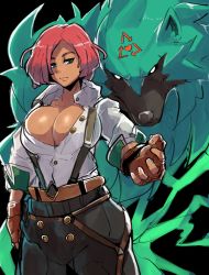 Rule 34 | 1girl, absurdres, arc system works, blue eyes, breasts, cleavage, fingerless gloves, giovanna (guilty gear), gloves, guilty gear, guilty gear strive, highres, large breasts, red hair, rei (guilty gear)
