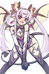 Rule 34 | 10s, 1girl, :d, alternate costume, alternate eye color, alternate hair length, alternate hairstyle, bare shoulders, bat wings, blush, boots, bow, breasts, cleavage, cleavage cutout, clothing cutout, demon girl, demon tail, earrings, elbow gloves, fang, forehead jewel, garter belt, garter straps, gloves, hair bow, head tilt, horns, jewelry, leaning forward, leotard, lilim (shingeki no bahamut), long hair, mel/a, open mouth, pink eyes, pink hair, pointy ears, shingeki no bahamut, sidelocks, sketch, smile, solo, demon girl, tail, thigh boots, thighhighs, twintails, v arms, white background, wings, zipper