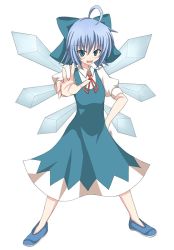 Rule 34 | 1girl, bow, cirno, female focus, full body, korican, legs apart, solo, standing, embodiment of scarlet devil, touhou