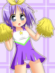 Rule 34 | 00s, blue eyes, blue hair, cheerleader, hiiragi tsukasa, lucky star, minami (colorful palette), panties, pom pom (cheerleading), solo, striped clothes, striped panties, underwear