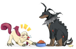 Rule 34 | digimon, digimon (creature), dobermon, dog, food, labramon, red eyes, spikes, tail, tongue, tongue out