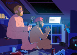 Rule 34 | 2boys, abs, backwards hat, bara, baseball cap, beard, blonde hair, bulge, completely nude, computer, controller, couple, dark-skinned male, dark skin, facial hair, fat, fat man, from side, full beard, full body, giopota, grin, hairy, hat, highres, huge eyebrows, jockstrap, joystick, laptop, large pectorals, male focus, male underwear, mature male, messy room, multiple boys, muscular, muscular male, navel, navel hair, nipples, nude, original, pectorals, playing games, profile, screen light, shoes, short hair, sideburns, sitting, smile, sneakers, stomach, thick beard, thick eyebrows, thick thighs, thighs, topless male, underwear, yaoi