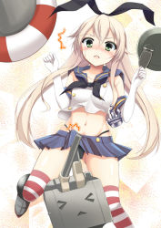 Rule 34 | &gt; &lt;, 10s, 1girl, ^^^, anchor, anchor hair ornament, bad id, bad pixiv id, black panties, blonde hair, blush, boots, closed eyes, clothes lift, crop top, crop top overhang, elbow gloves, full-face blush, gloves, hair ornament, hairband, kantai collection, lifebuoy, long hair, midriff, navel, open mouth, panties, pantyshot, parted lips, personification, rensouhou-chan, shimakaze (kancolle), shiny skin, skindentation, skirt, skirt lift, solo, striped clothes, striped thighhighs, swim ring, thighhighs, underwear, upskirt, white gloves, yatsu (sasuraino)