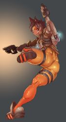 Rule 34 | 1girl, ass, bodysuit, bomber jacket, brown hair, brown jacket, gloves, goggles, highres, jacket, overwatch, overwatch 1, sashizume soutarou, short hair, solo, spiked hair, tracer (overwatch)