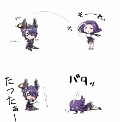 Rule 34 | &gt; &lt;, 10s, 2girls, :3, = =, chibi, closed eyes, eyepatch, faceplant, fang, fingerless gloves, gloves, halo, headgear, unworn headwear, highres, kantai collection, mechanical halo, multiple girls, necktie, o o, open mouth, personification, purple hair, short hair, sitting, tanaka kusao, tatsuta (kancolle), tears, tenryuu (kancolle), thighhighs, throwing, thumbs up, translated, trembling, triangle mouth