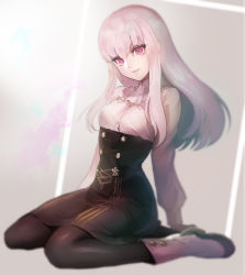 Rule 34 | 1girl, commentary request, fire emblem, fire emblem: three houses, highres, kokouno oyazi, long hair, long sleeves, looking at viewer, lysithea von ordelia, nintendo, pantyhose, pink eyes, purple eyes, shirt, simple background, sitting, skirt, smile, solo, uniform, upper body, white background, white hair