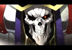 Rule 34 | 1boy, ainz ooal gown, clenched teeth, commentary, glowing, glowing eye, hood, hood up, letterboxed, lich, looking at viewer, male focus, nyoro (nyoronyoro000), overlord (maruyama), portrait, red eyes, skeleton, skull, solo, teeth