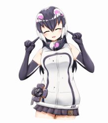 Rule 34 | 1girl, african penguin (kemono friends), aw r0s, bare shoulders, black hair, elbow gloves, gloves, headphones, kemono friends, kemono friends v project, long hair, looking at viewer, multicolored hair, open mouth, penguin girl, pink hair, shirt, simple background, skirt, sleeveless, sleeveless shirt, smile, solo, straight hair, virtual youtuber, zipper