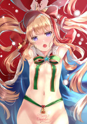 Rule 34 | 1girl, :o, armpits, arms up, bdsm, bell, blue cape, blunt bangs, blurry, blush, body writing, bondage, bound, bound arms, cagliostro (granblue fantasy), cape, convenient censoring, detached sleeves, facebook username, flat chest, fur-trimmed cape, fur trim, gradient background, granblue fantasy, green ribbon, groin, hat, head tilt, highres, long hair, long sleeves, merry christmas, naked cape, navel, open mouth, out-of-frame censoring, pixiv id, pubic tattoo, purple eyes, red background, ribbon, saliva, shiny skin, sidelocks, solo, star (symbol), stomach, tattoo, twitter username, two side up, upper body, very long hair, watermark, xephonia
