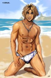 Rule 34 | 00s, blonde hair, final fantasy, final fantasy x, jewelry, male focus, muscular, necklace, swimsuit, tidus